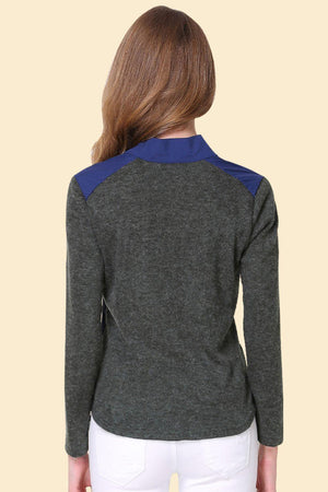 Ageless Collared Color Block Long Sleeve Blouse - MXSTUDIO.COM