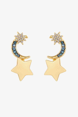 Ageless Inlaid Rhinestone Moon And Star Earrings - MXSTUDIO.COM