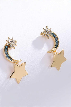 Ageless Inlaid Rhinestone Moon And Star Earrings - MXSTUDIO.COM