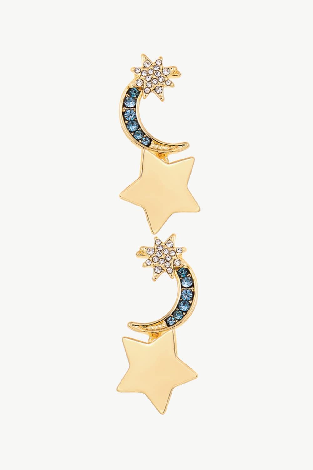 Ageless Inlaid Rhinestone Moon And Star Earrings - MXSTUDIO.COM