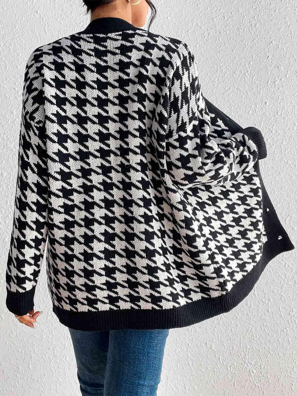 Ageless Style Button Up Houndstooth Cardigan-MXSTUDIO.COM
