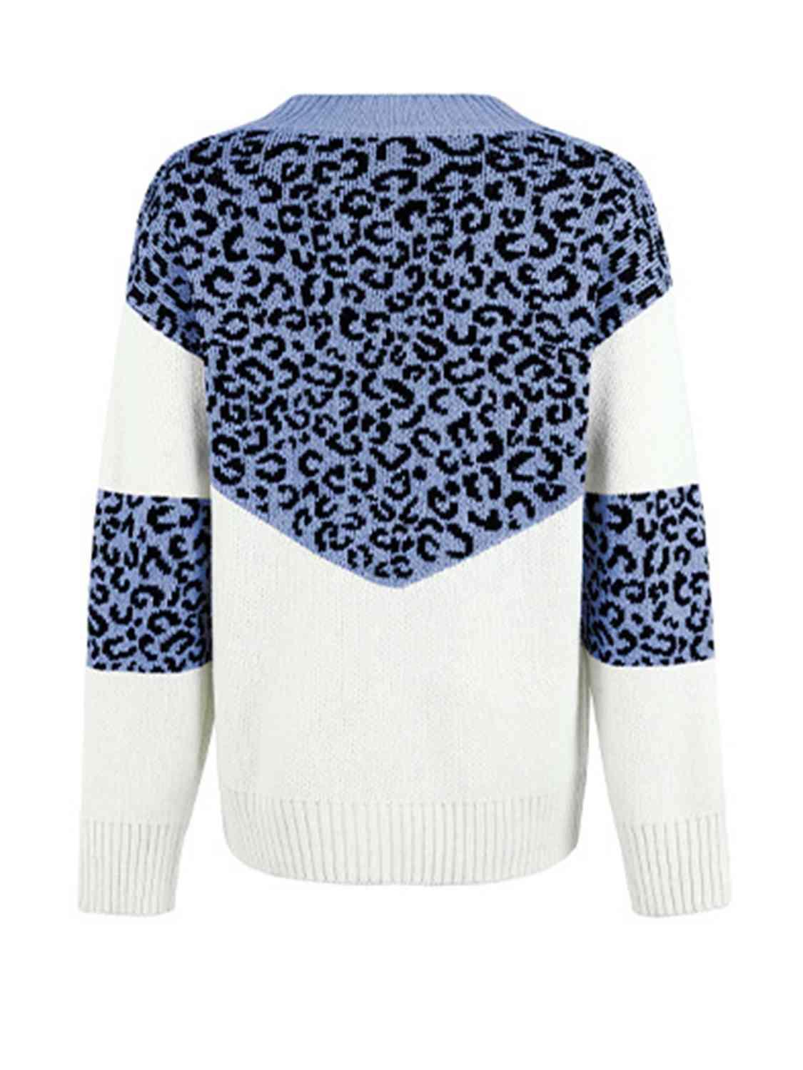 Aggressive Warmth V-Neck Leopard Print Sweater-MXSTUDIO.COM
