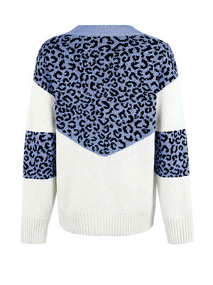 Aggressive Warmth V-Neck Leopard Print Sweater-MXSTUDIO.COM