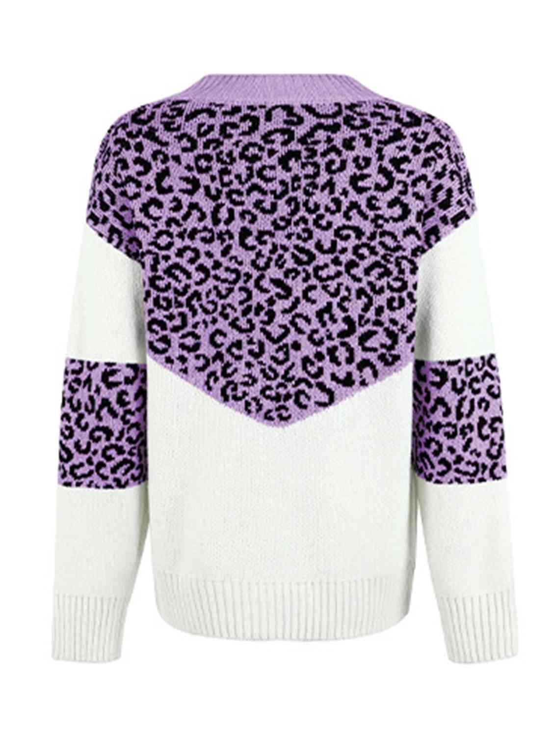 Aggressive Warmth V-Neck Leopard Print Sweater-MXSTUDIO.COM