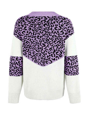 Aggressive Warmth V-Neck Leopard Print Sweater-MXSTUDIO.COM