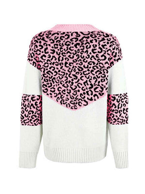 Aggressive Warmth V-Neck Leopard Print Sweater-MXSTUDIO.COM