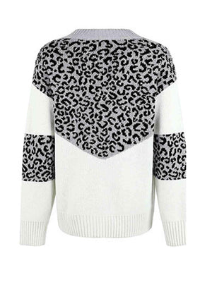 Aggressive Warmth V-Neck Leopard Print Sweater-MXSTUDIO.COM