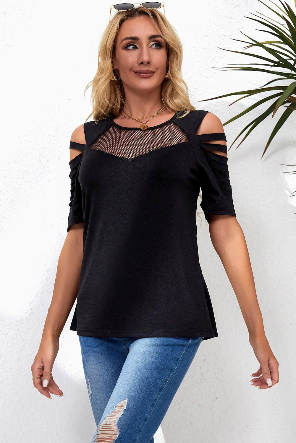 Aim High Black Short Cut Out Sleeve Top - MXSTUDIO.COM