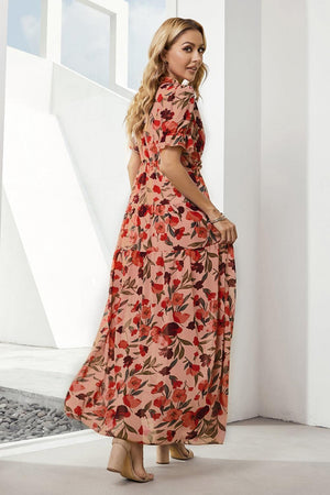 Airy Elegance A-Line Short Sleeve Floral Maxi Dress - MXSTUDIO.COM