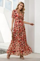 Airy Elegance A-Line Short Sleeve Floral Maxi Dress - MXSTUDIO.COM