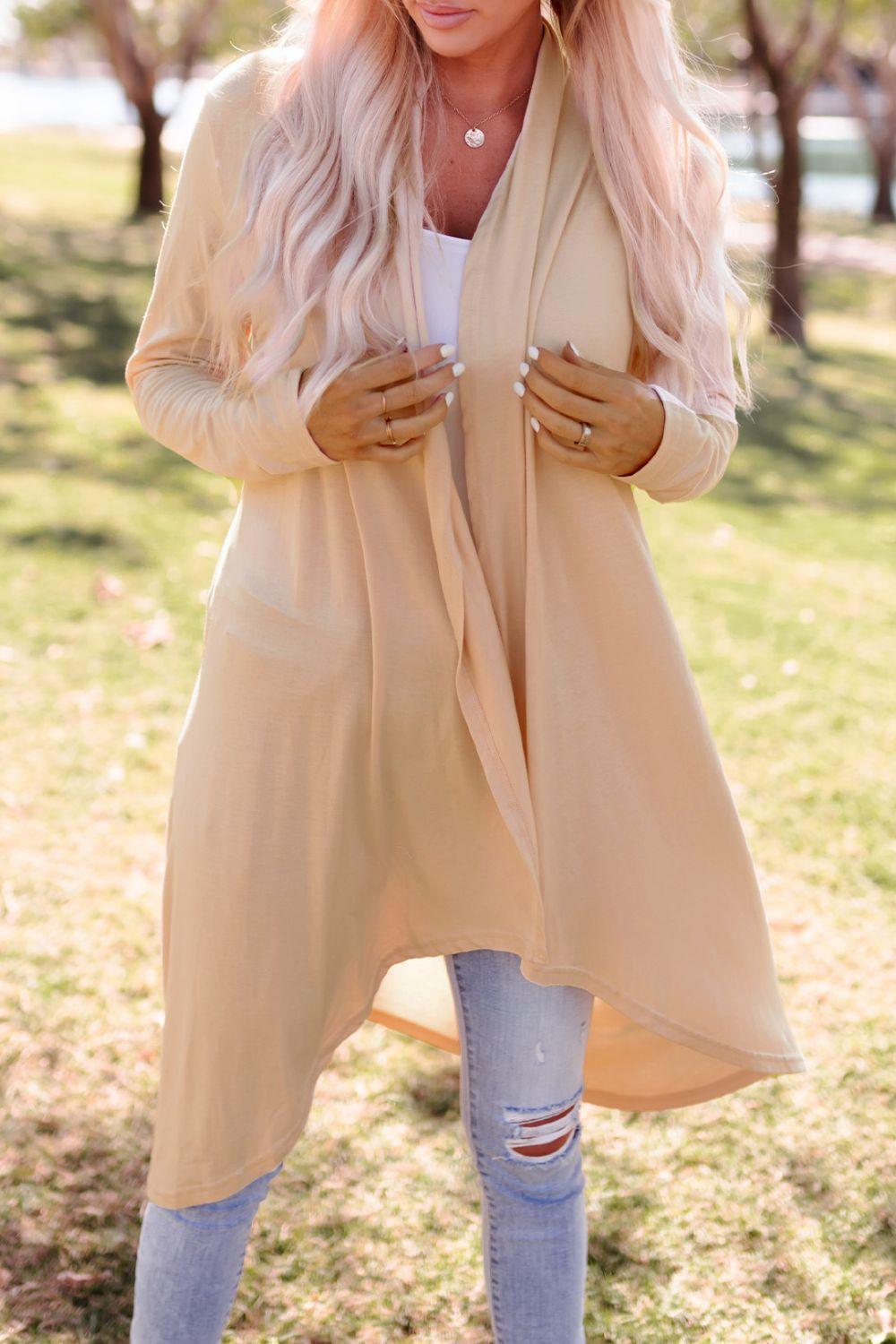 Airy Fresh Beige Open Front Cardigan - MXSTUDIO.COM