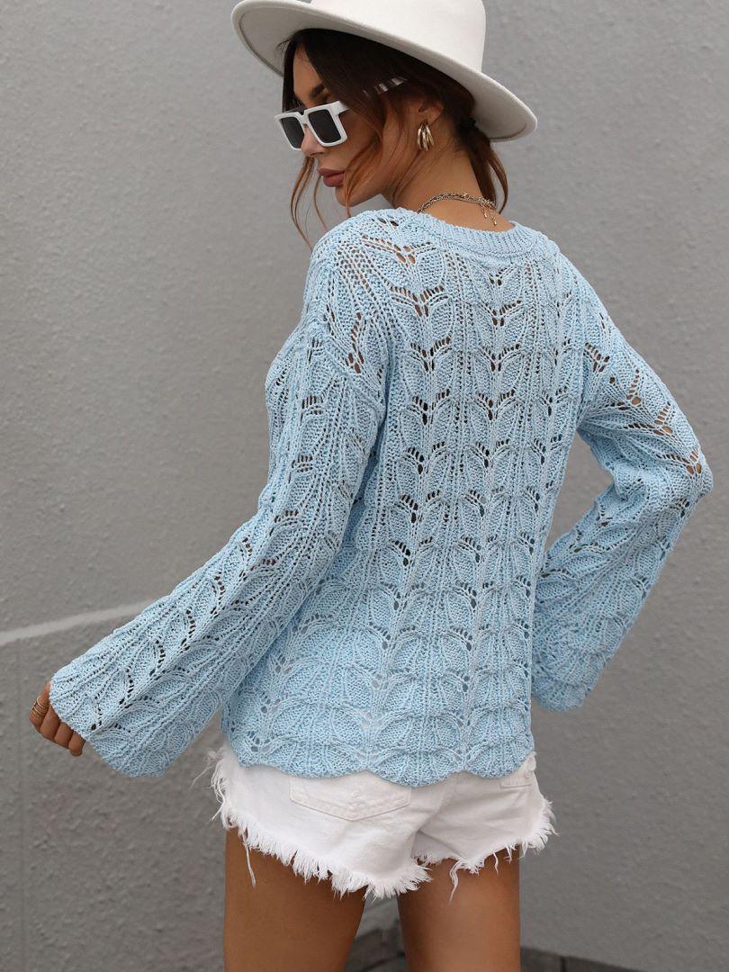 Airy Openwork Knit Long Sleeve Top - MXSTUDIO.COM