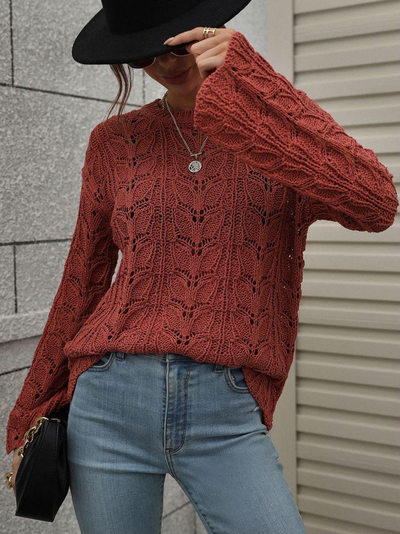 Airy Openwork Knit Long Sleeve Top - MXSTUDIO.COM