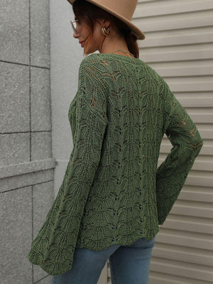 Airy Openwork Knit Long Sleeve Top - MXSTUDIO.COM