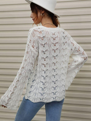 Airy Openwork Knit Long Sleeve Top - MXSTUDIO.COM