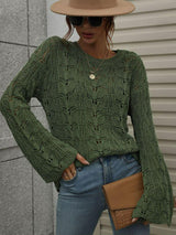 Airy Openwork Knit Long Sleeve Top - MXSTUDIO.COM