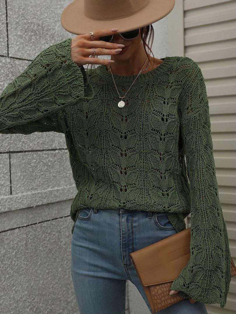 Airy Openwork Knit Long Sleeve Top - MXSTUDIO.COM