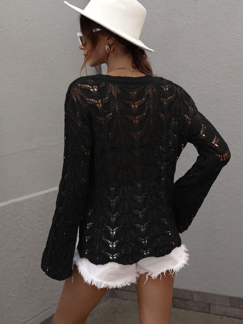 Airy Openwork Knit Long Sleeve Top - MXSTUDIO.COM