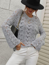 Airy Openwork Knit Long Sleeve Top - MXSTUDIO.COM