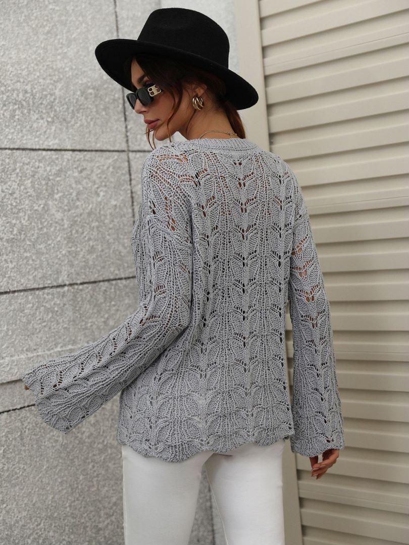 Airy Openwork Knit Long Sleeve Top - MXSTUDIO.COM