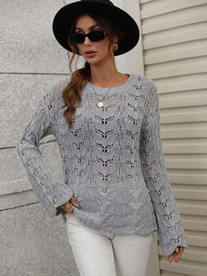 Airy Openwork Knit Long Sleeve Top - MXSTUDIO.COM