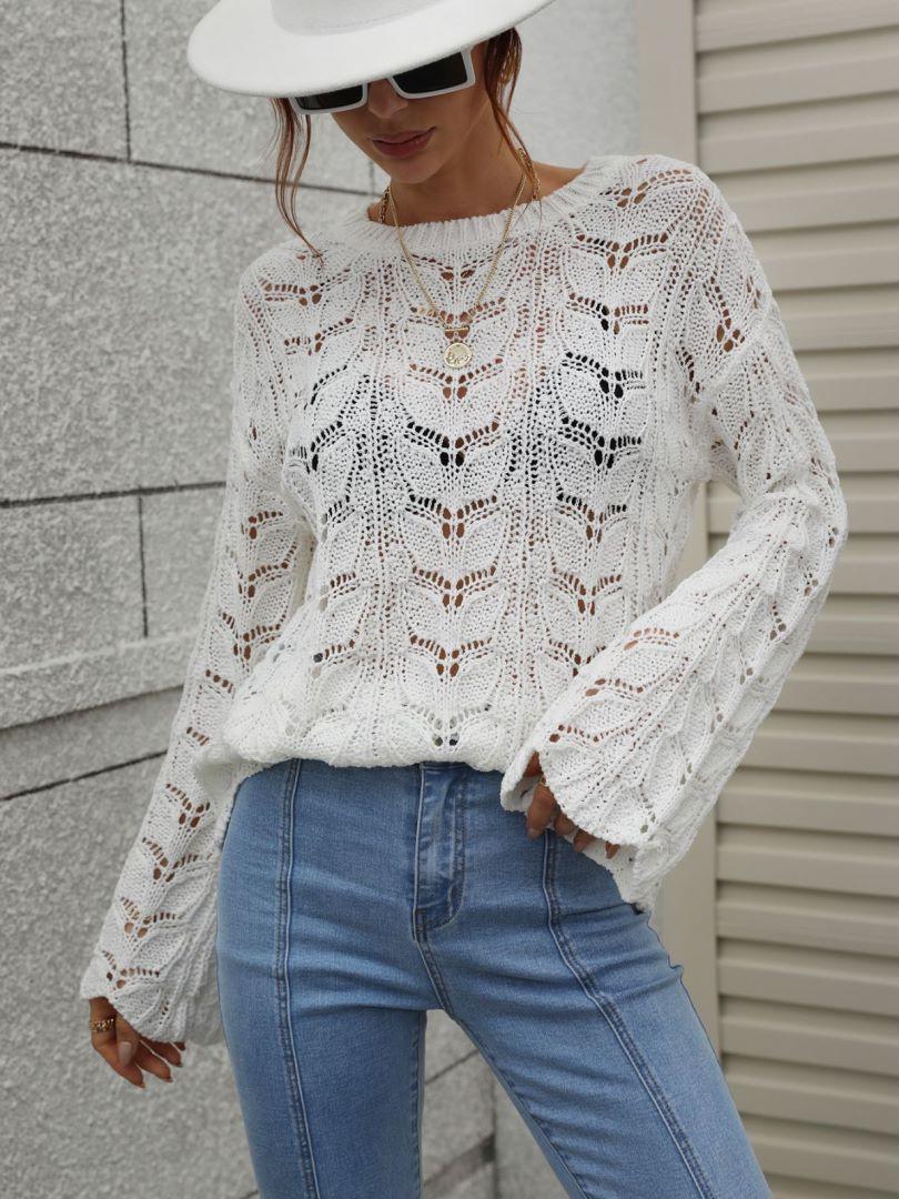 Airy Openwork Knit Long Sleeve Top - MXSTUDIO.COM