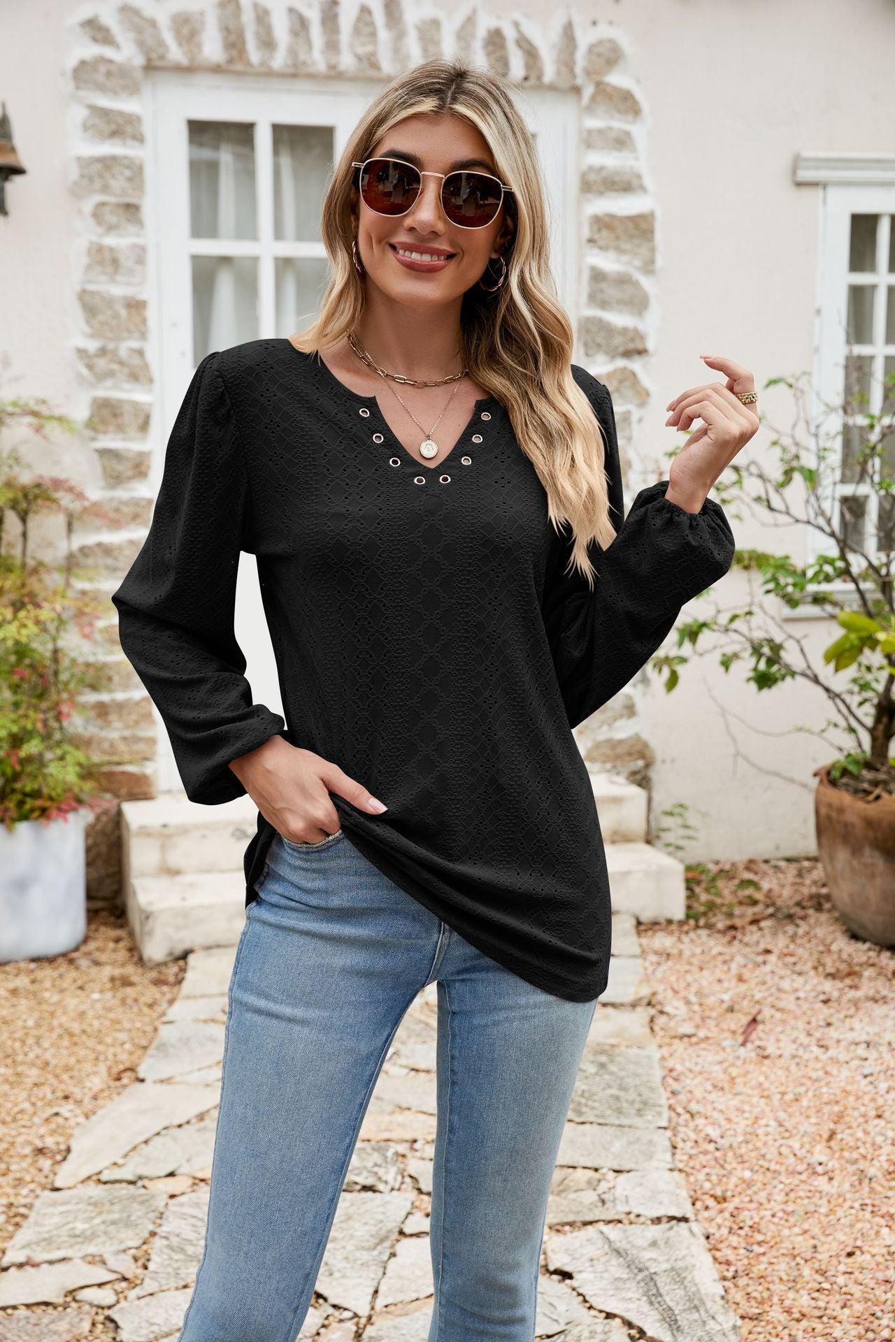 Alive And Free Balloon Sleeve Eyelet Blouse - MXSTUDIO.COM