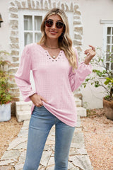 Alive And Free Balloon Sleeve Eyelet Blouse - MXSTUDIO.COM