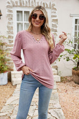 Alive And Free Balloon Sleeve Eyelet Blouse - MXSTUDIO.COM