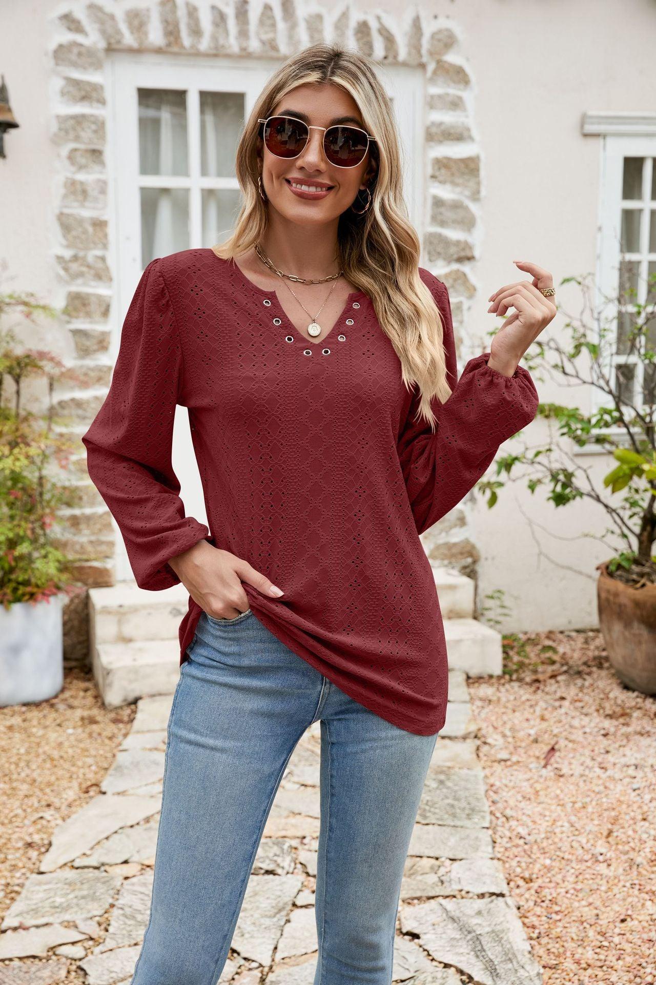 Alive And Free Balloon Sleeve Eyelet Blouse - MXSTUDIO.COM