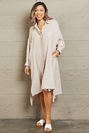 All Day Comfort Long Sleeve Button Front Dress - MXSTUDIO.COM