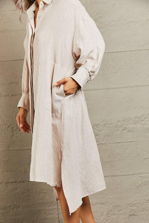 All Day Comfort Long Sleeve Button Front Dress - MXSTUDIO.COM