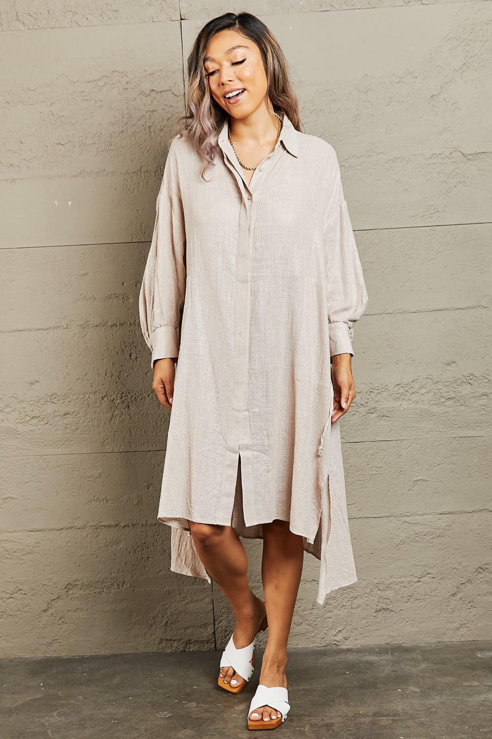 All Day Comfort Long Sleeve Button Front Dress - MXSTUDIO.COM