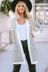 All Day Warmth Open Front Long Striped Cardigan - MXSTUDIO.COM