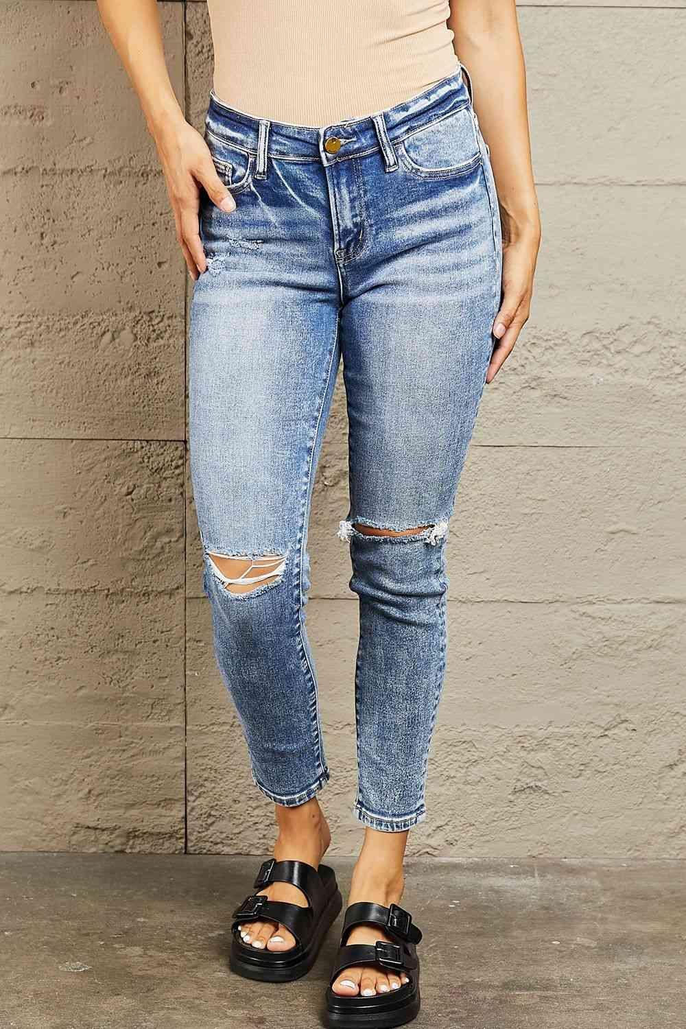 All Day Wear Cropped Ripped Skinny Jeans - MXSTUDIO.COM