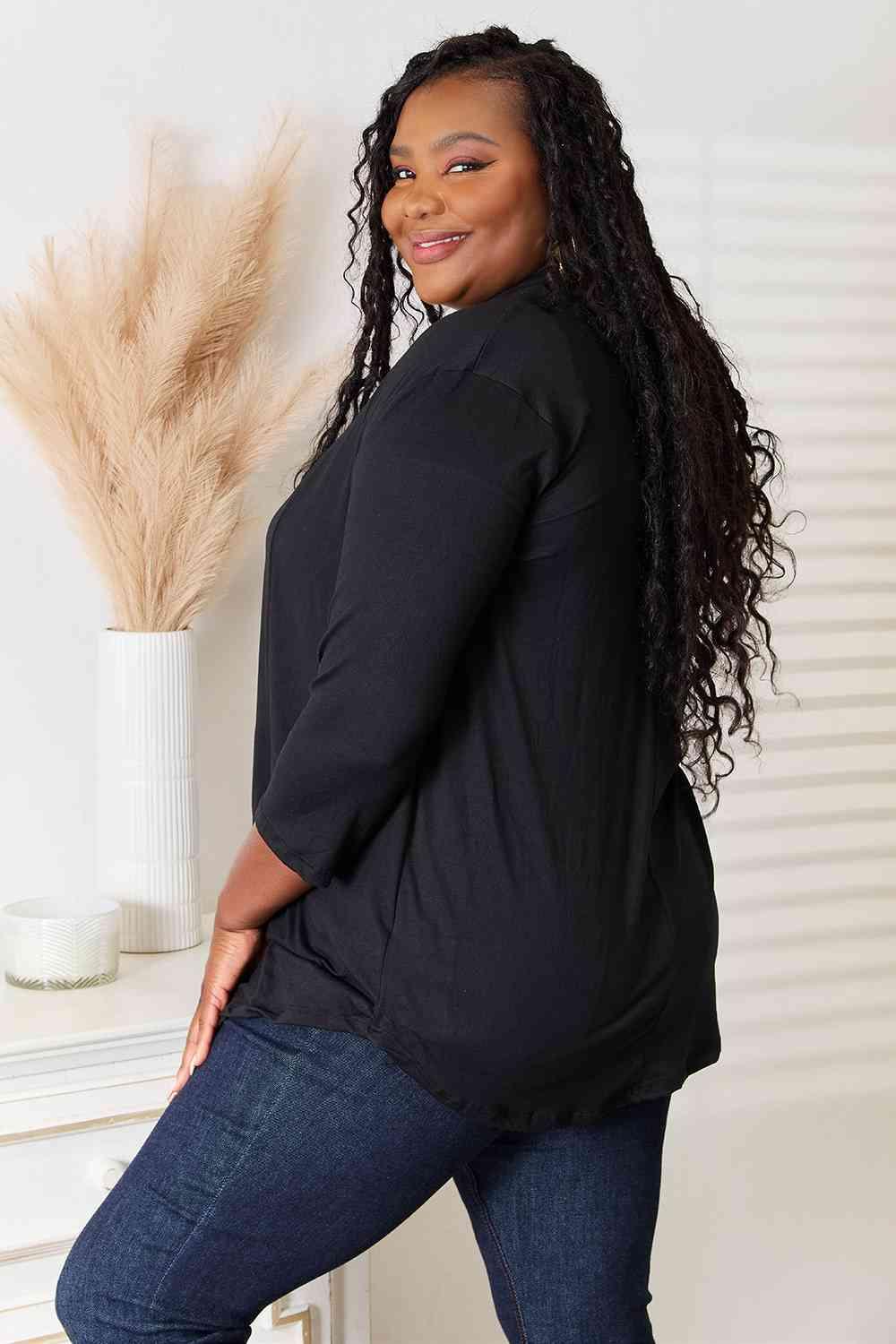 All-Season Attire Open Front Black Plus Size Cardigan - MXSTUDIO.COM