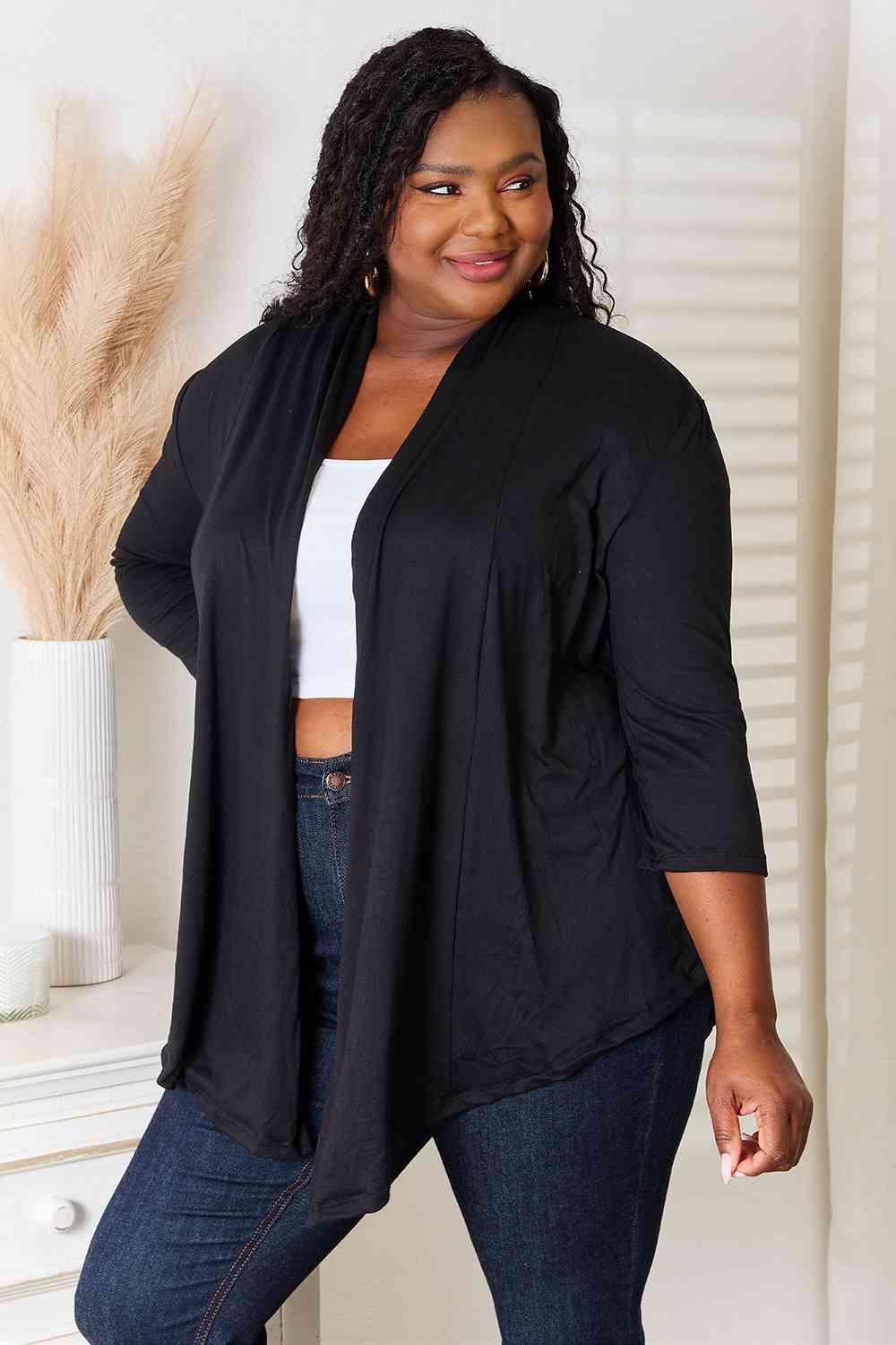 All-Season Attire Open Front Black Plus Size Cardigan - MXSTUDIO.COM