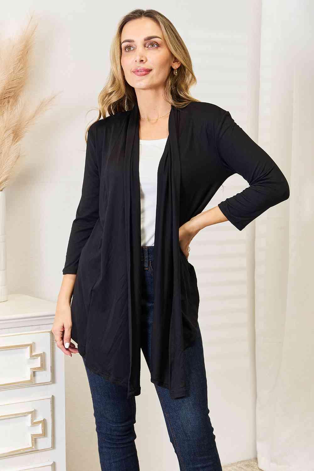 All-Season Attire Open Front Black Plus Size Cardigan - MXSTUDIO.COM