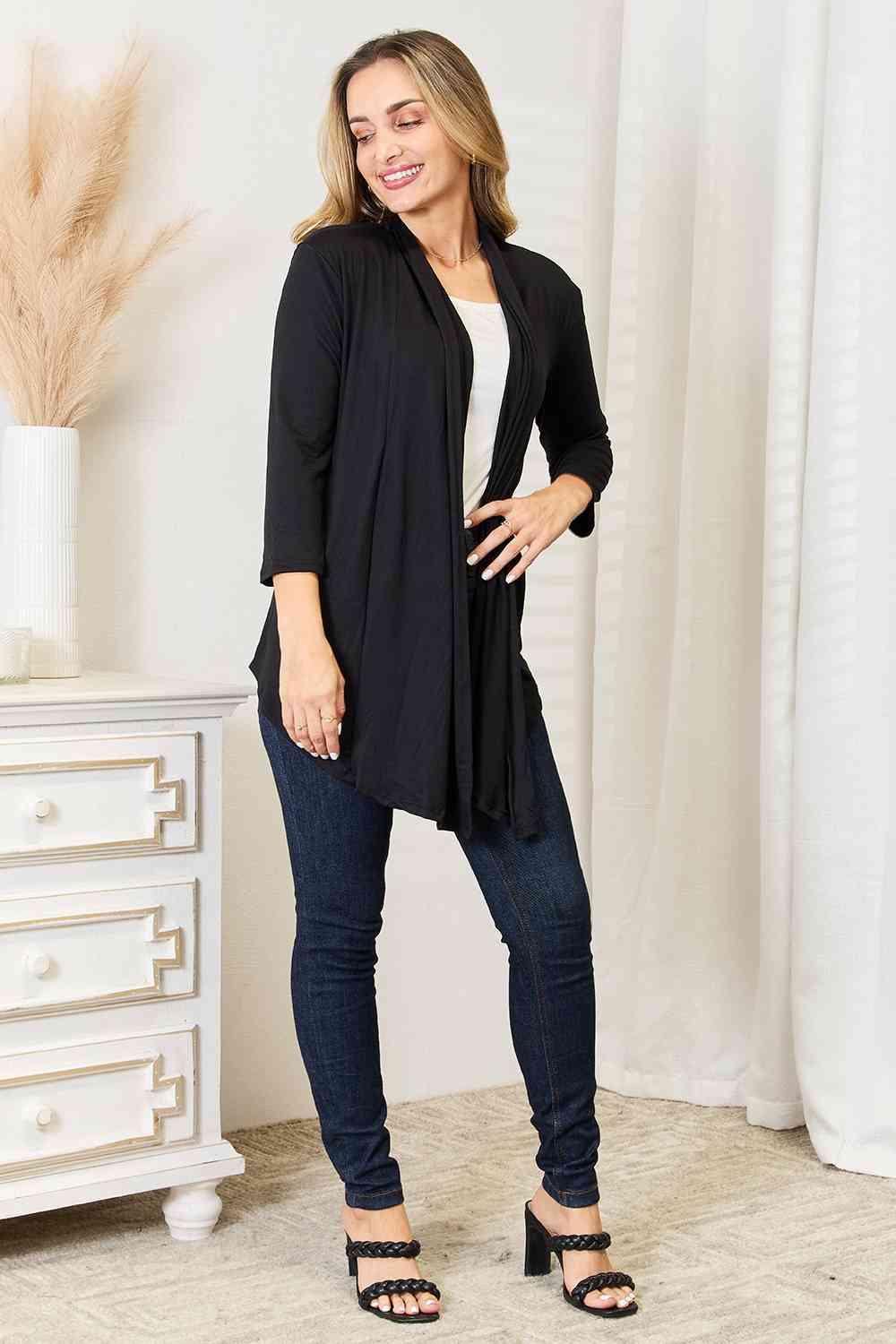 All-Season Attire Open Front Black Plus Size Cardigan - MXSTUDIO.COM