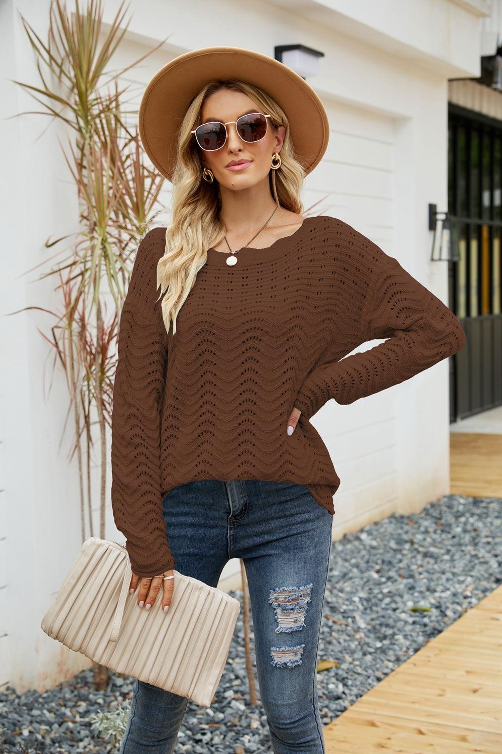 All The Go Scalloped Boat Neck Rib Knit Sweater - MXSTUDIO.COM