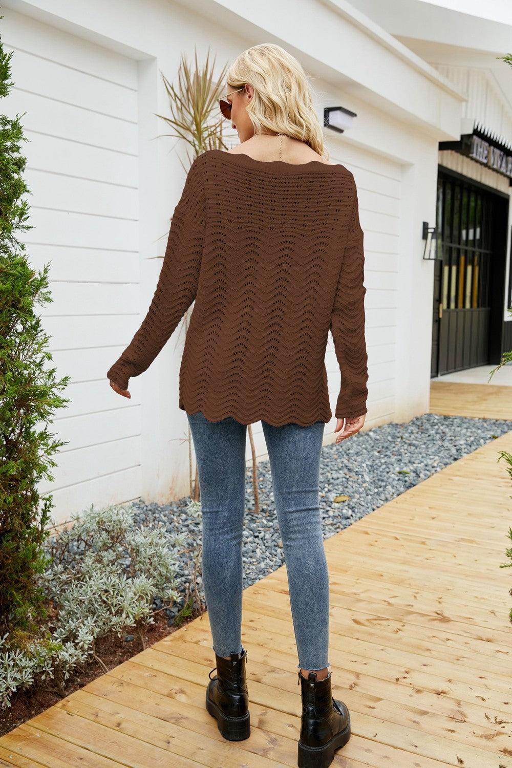 All The Go Scalloped Boat Neck Rib Knit Sweater - MXSTUDIO.COM