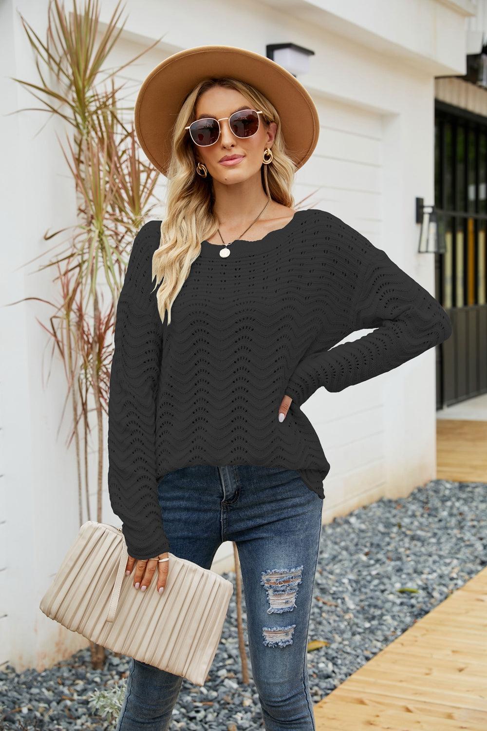 All The Go Scalloped Boat Neck Rib Knit Sweater - MXSTUDIO.COM