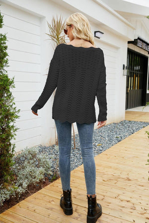 All The Go Scalloped Boat Neck Rib Knit Sweater - MXSTUDIO.COM