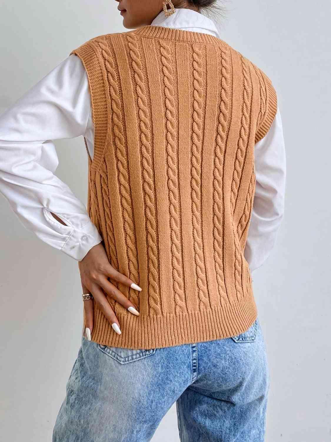 All Time Chic Sleeveless Cable Knit Sweater Vest-MXSTUDIO.COM