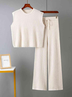All Year Comfort Rib Knit Sweater Vest and Pants Set-MXSTUDIO.COM