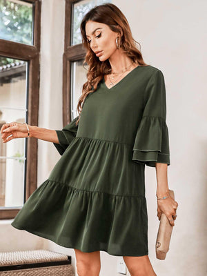 All the Go V-Neck Tiered Dress - MXSTUDIO.COM