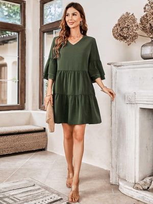 All the Go V-Neck Tiered Dress - MXSTUDIO.COM