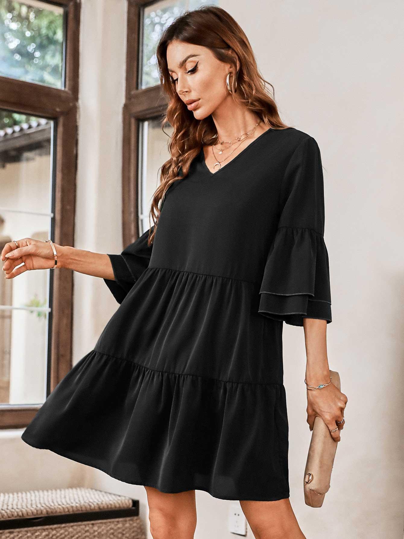 All the Go V-Neck Tiered Dress - MXSTUDIO.COM