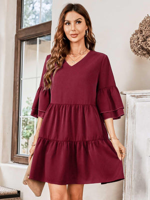 All the Go V-Neck Tiered Dress - MXSTUDIO.COM