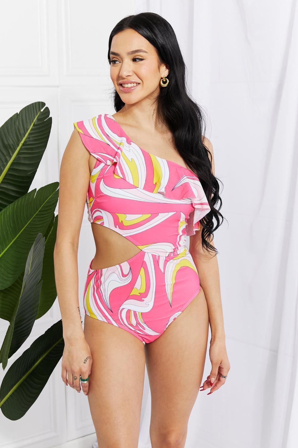 Aloha Summer Pink Cutout One Piece Swimsuit - MXSTUDIO.COM